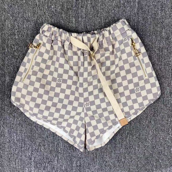 Louis Vuitton Pants - Authentic Louis Vuitton Checkered Cream and Gray Women Shorts